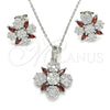 Juego de Arete y Dije de Adulto 10.286.0042.3 Plata Rodinada, Diseño de Flor, con Zirconia Cubica Granate y Blanca, Pulido, Rodinado