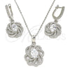 Juego de Arete y Dije de Adulto 10.286.0043 Plata Rodinada, Diseño de Flor, con Zirconia Cubica Blanca y Cristal Blanca, Pulido, Rodinado