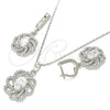 Juego de Arete y Dije de Adulto 10.286.0043 Plata Rodinada, Diseño de Flor, con Zirconia Cubica Blanca y Cristal Blanca, Pulido, Rodinado