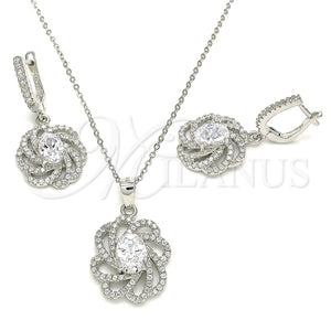 Juego de Arete y Dije de Adulto 10.286.0043 Plata Rodinada, Diseño de Flor, con Zirconia Cubica Blanca y Cristal Blanca, Pulido, Rodinado