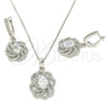 Juego de Arete y Dije de Adulto 10.286.0043 Plata Rodinada, Diseño de Flor, con Zirconia Cubica Blanca y Cristal Blanca, Pulido, Rodinado