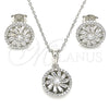Juego de Arete y Dije de Adulto 10.286.0044 Plata Rodinada, Diseño de Flor, con Zirconia Cubica Blanca y Cristal Blanca, Pulido, Rodinado