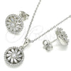 Juego de Arete y Dije de Adulto 10.286.0044 Plata Rodinada, Diseño de Flor, con Zirconia Cubica Blanca y Cristal Blanca, Pulido, Rodinado