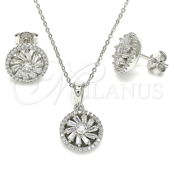 Juego de Arete y Dije de Adulto 10.286.0044 Plata Rodinada, Diseño de Flor, con Zirconia Cubica Blanca y Cristal Blanca, Pulido, Rodinado