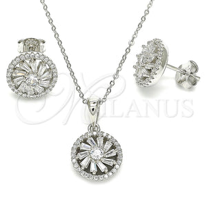 Juego de Arete y Dije de Adulto 10.286.0044 Plata Rodinada, Diseño de Flor, con Zirconia Cubica Blanca y Cristal Blanca, Pulido, Rodinado