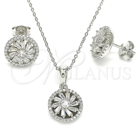 Juego de Arete y Dije de Adulto 10.286.0044 Plata Rodinada, Diseño de Flor, con Zirconia Cubica Blanca y Cristal Blanca, Pulido, Rodinado