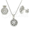 Juego de Arete y Dije de Adulto 10.286.0044 Plata Rodinada, Diseño de Flor, con Zirconia Cubica Blanca y Cristal Blanca, Pulido, Rodinado