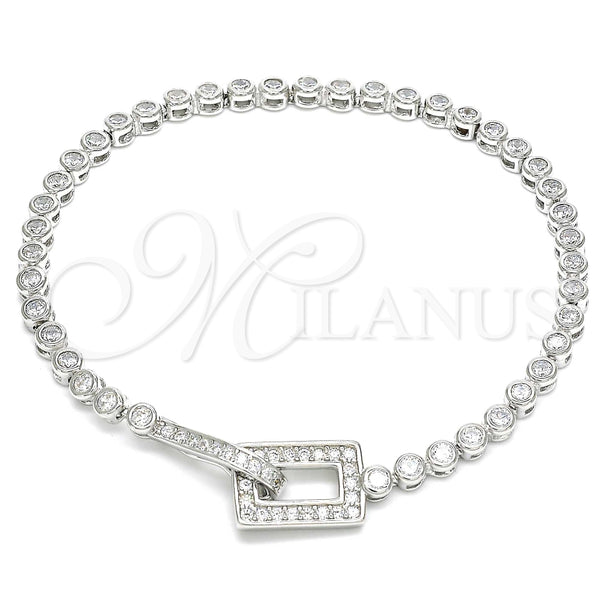 Pulsera Elegante 03.286.0001.08 Plata Rodinada, con Zirconia Cubica Blanca, Pulido, Rodinado (Grosor 04 MM, 8 Pulgadas de Largo)