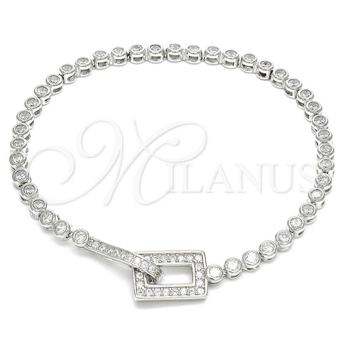 Pulsera Elegante 03.286.0001.08 Plata Rodinada, con Zirconia Cubica Blanca, Pulido, Rodinado (Grosor 04 MM, 8 Pulgadas de Largo)