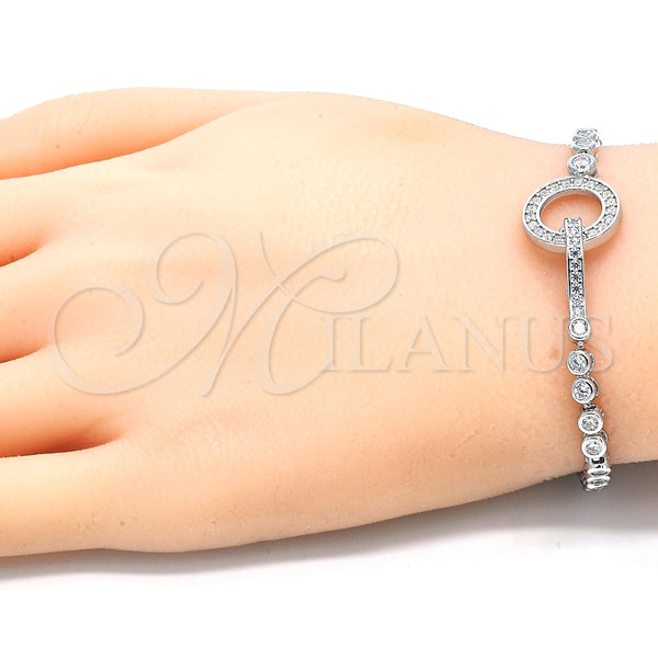 Pulsera Elegante 03.286.0002.08 Plata Rodinada, con Zirconia Cubica Blanca, Pulido, Rodinado (Grosor 04 MM, 8 Pulgadas de Largo)