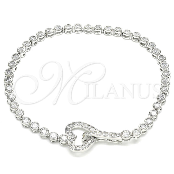 Pulsera Elegante 03.286.0003.08 Plata Rodinada, Diseño de Corazón, con Zirconia Cubica Blanca, Pulido, Rodinado (Grosor 04 MM, 8 Pulgadas de Largo)