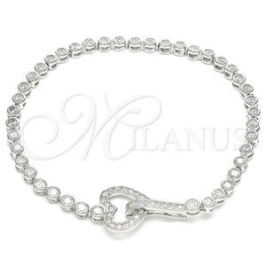 Pulsera Elegante 03.286.0003.08 Plata Rodinada, Diseño de Corazón, con Zirconia Cubica Blanca, Pulido, Rodinado (Grosor 04 MM, 8 Pulgadas de Largo)