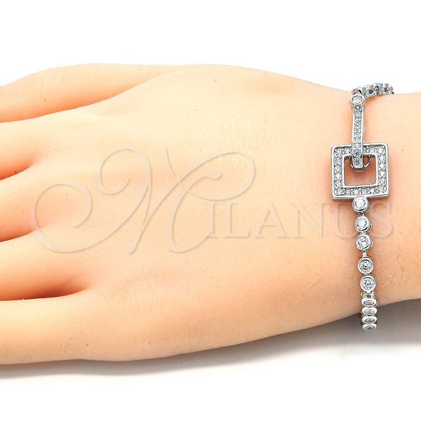 Pulsera Elegante 03.286.0004.08 Plata Rodinada, con Zirconia Cubica Blanca, Pulido, Rodinado (Grosor 04 MM, 8 Pulgadas de Largo)