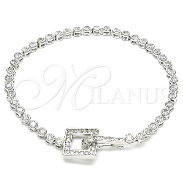 Pulsera Elegante 03.286.0004.08 Plata Rodinada, con Zirconia Cubica Blanca, Pulido, Rodinado (Grosor 04 MM, 8 Pulgadas de Largo)