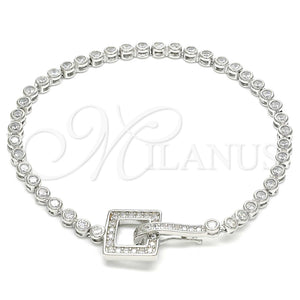 Pulsera Elegante 03.286.0004.08 Plata Rodinada, con Zirconia Cubica Blanca, Pulido, Rodinado (Grosor 04 MM, 8 Pulgadas de Largo)