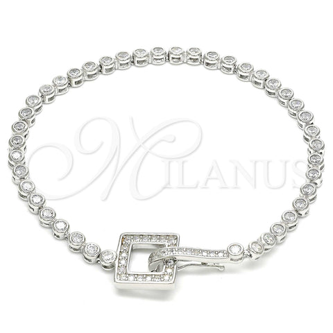 Pulsera Elegante 03.286.0004.08 Plata Rodinada, con Zirconia Cubica Blanca, Pulido, Rodinado (Grosor 04 MM, 8 Pulgadas de Largo)