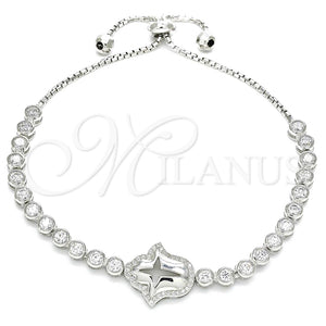Pulsera Elegante 03.286.0005.10 Plata Rodinada, Diseño de Mano de Dios y Cruz, con Zirconia Cubica Blanca, Pulido, Rodinado (Grosor 02 MM, 10 Pulgadas de Largo)