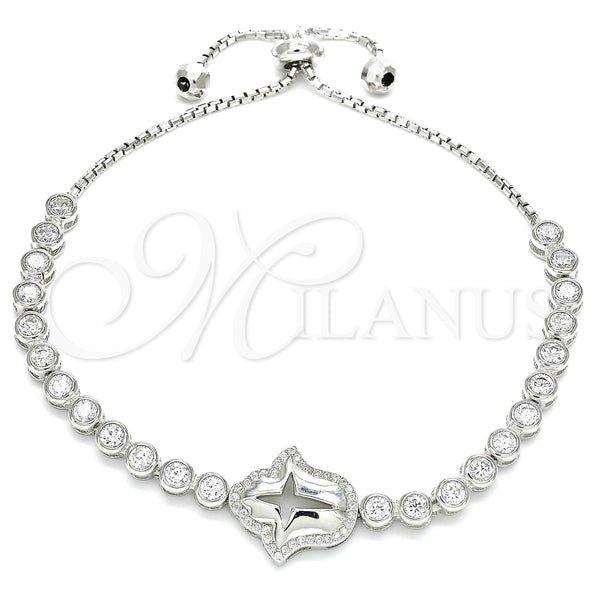 Pulsera Elegante 03.286.0005.10 Plata Rodinada, Diseño de Mano de Dios y Cruz, con Zirconia Cubica Blanca, Pulido, Rodinado (Grosor 02 MM, 10 Pulgadas de Largo)