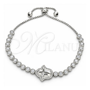 Pulsera Elegante 03.286.0005.10 Plata Rodinada, Diseño de Judaica y Mano de Dios, con Zirconia Cubica Blanca, Pulido, Rodinado (Grosor 02 MM, 10 Pulgadas de Largo)