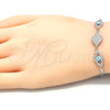 Pulsera Elegante 03.286.0009.07 Plata Rodinada, Diseño de Ojo Griego, con Micro Pave Blanca y Zirconia Cubica Blanca, Esmaltado Turquesa, Rodinado (Grosor 02 MM, 7 Pulgadas de Largo)
