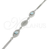 Pulsera Elegante 03.286.0010.07 Plata Rodinada, Diseño de Ojo Griego, con Micro Pave Blanca y Zirconia Cubica Blanca, Esmaltado Turquesa, Rodinado (Grosor 02 MM, 7 Pulgadas de Largo)