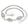 Pulsera Elegante 03.286.0010.07 Plata Rodinada, Diseño de Ojo Griego, con Micro Pave Blanca y Zirconia Cubica Blanca, Esmaltado Turquesa, Rodinado (Grosor 02 MM, 7 Pulgadas de Largo)