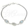 Pulsera Elegante 03.286.0010.07 Plata Rodinada, Diseño de Ojo Griego, con Micro Pave Blanca y Zirconia Cubica Blanca, Esmaltado Turquesa, Rodinado (Grosor 02 MM, 7 Pulgadas de Largo)