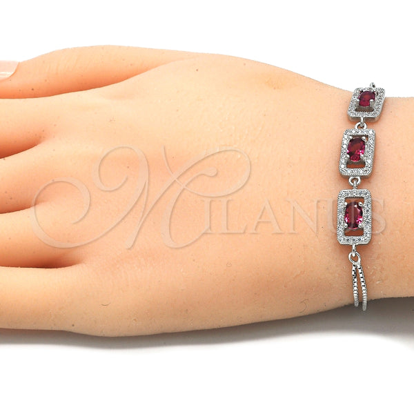 Pulsera Elegante 03.286.0013.1.07 Plata Rodinada, con Zirconia Cubica Rubi y Micro Pave Blanca, Pulido, Rodinado (Grosor 02 MM, 7 Pulgadas de Largo)