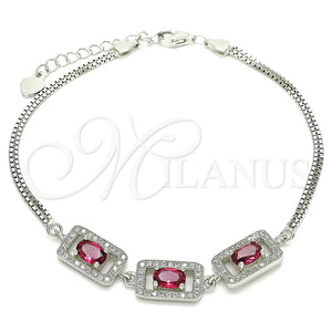 Pulsera Elegante 03.286.0013.1.07 Plata Rodinada, con Zirconia Cubica Rubi y Micro Pave Blanca, Pulido, Rodinado (Grosor 02 MM, 7 Pulgadas de Largo)