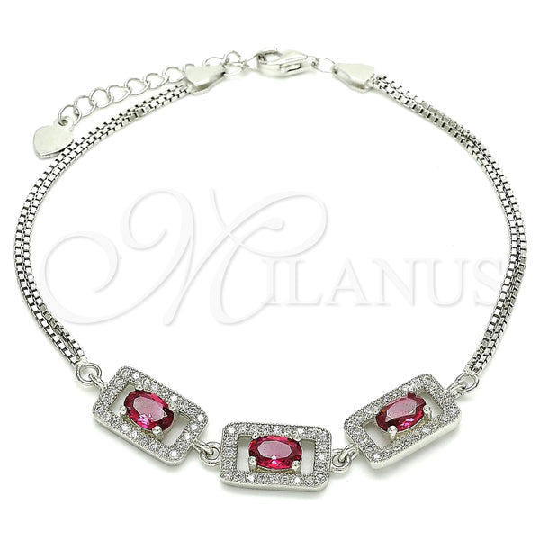 Pulsera Elegante 03.286.0013.1.07 Plata Rodinada, con Zirconia Cubica Rubi y Micro Pave Blanca, Pulido, Rodinado (Grosor 02 MM, 7 Pulgadas de Largo)