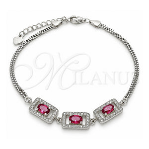 Pulsera Elegante 03.286.0013.1.07 Plata Rodinada, con Zirconia Cubica Rubi y Micro Pave Blanca, Pulido, Rodinado (Grosor 02 MM, 7 Pulgadas de Largo)