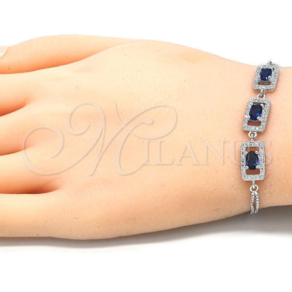 Pulsera Elegante 03.286.0013.2.07 Plata Rodinada, con Zirconia Cubica Zafiro Azul y Micro Pave Blanca, Pulido Rosado, Rodinado (Grosor 02 MM, 7 Pulgadas de Largo)