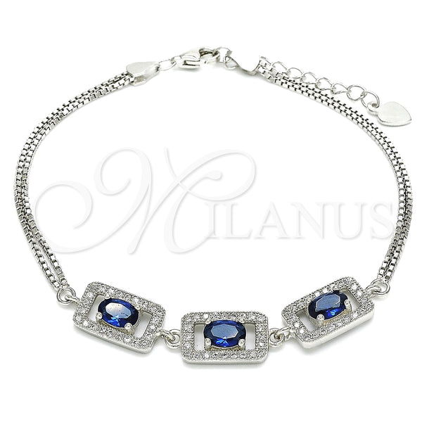 Pulsera Elegante 03.286.0013.2.07 Plata Rodinada, con Zirconia Cubica Zafiro Azul y Micro Pave Blanca, Pulido Rosado, Rodinado (Grosor 02 MM, 7 Pulgadas de Largo)