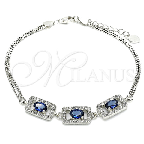 Pulsera Elegante 03.286.0013.2.07 Plata Rodinada, con Zirconia Cubica Zafiro Azul y Micro Pave Blanca, Pulido Rosado, Rodinado (Grosor 02 MM, 7 Pulgadas de Largo)