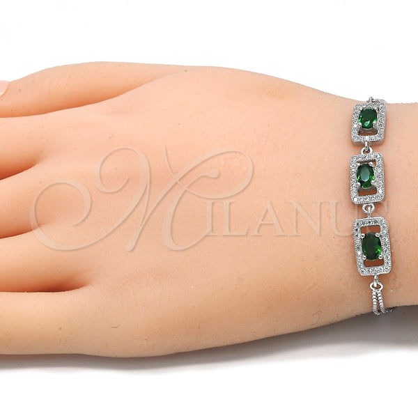 Pulsera Elegante 03.286.0013.3.07 Plata Rodinada, con Zirconia Cubica Verde y Micro Pave Blanca, Pulido, Rodinado (Grosor 02 MM, 7 Pulgadas de Largo)