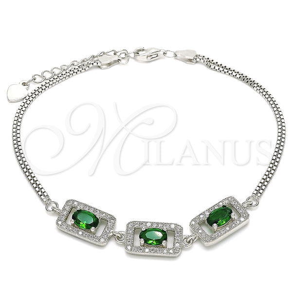 Pulsera Elegante 03.286.0013.3.07 Plata Rodinada, con Zirconia Cubica Verde y Micro Pave Blanca, Pulido, Rodinado (Grosor 02 MM, 7 Pulgadas de Largo)