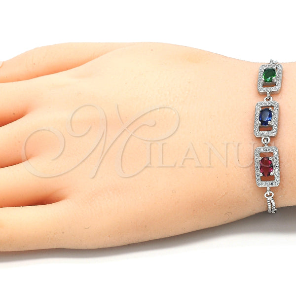 Pulsera Elegante 03.286.0013.4.07 Plata Rodinada, con Zirconia Cubica Multicolor y Micro Pave Blanca, Pulido, Rodinado (Grosor 02 MM, 7 Pulgadas de Largo)