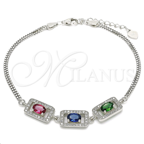 Pulsera Elegante 03.286.0013.4.07 Plata Rodinada, con Zirconia Cubica Multicolor y Micro Pave Blanca, Pulido, Rodinado (Grosor 02 MM, 7 Pulgadas de Largo)