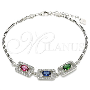 Pulsera Elegante 03.286.0013.4.07 Plata Rodinada, con Zirconia Cubica Multicolor y Micro Pave Blanca, Pulido, Rodinado (Grosor 02 MM, 7 Pulgadas de Largo)