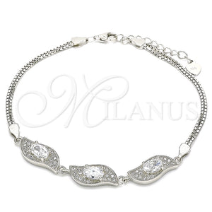 Pulsera Elegante 03.286.0014.07 Plata Rodinada, con Zirconia Cubica Blanca, Pulido, Rodinado (Grosor 02 MM, 7 Pulgadas de Largo)
