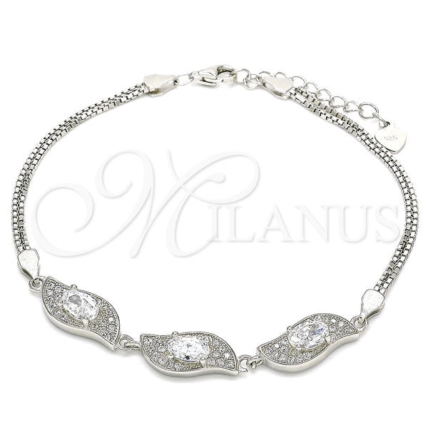 Pulsera Elegante 03.286.0014.07 Plata Rodinada, con Zirconia Cubica Blanca, Pulido, Rodinado (Grosor 02 MM, 7 Pulgadas de Largo)