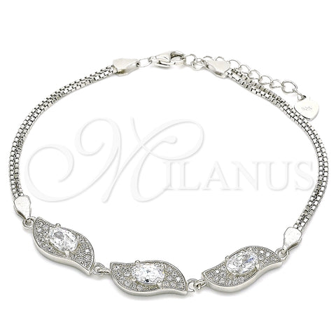 Pulsera Elegante 03.286.0014.07 Plata Rodinada, con Zirconia Cubica Blanca, Pulido, Rodinado (Grosor 02 MM, 7 Pulgadas de Largo)