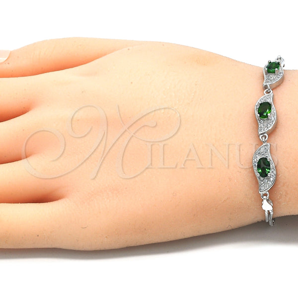 Pulsera Elegante 03.286.0014.1.07 Plata Rodinada, con Zirconia Cubica Verde y Blanca, Pulido, Rodinado (Grosor 02 MM, 7 Pulgadas de Largo)