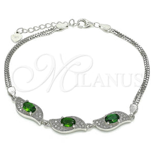 Pulsera Elegante 03.286.0014.1.07 Plata Rodinada, con Zirconia Cubica Verde y Blanca, Pulido, Rodinado (Grosor 02 MM, 7 Pulgadas de Largo)