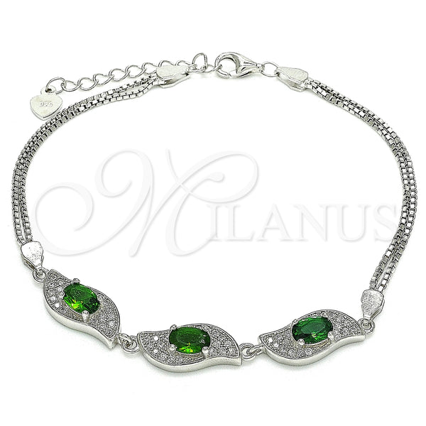 Pulsera Elegante 03.286.0014.1.07 Plata Rodinada, con Zirconia Cubica Verde y Blanca, Pulido, Rodinado (Grosor 02 MM, 7 Pulgadas de Largo)