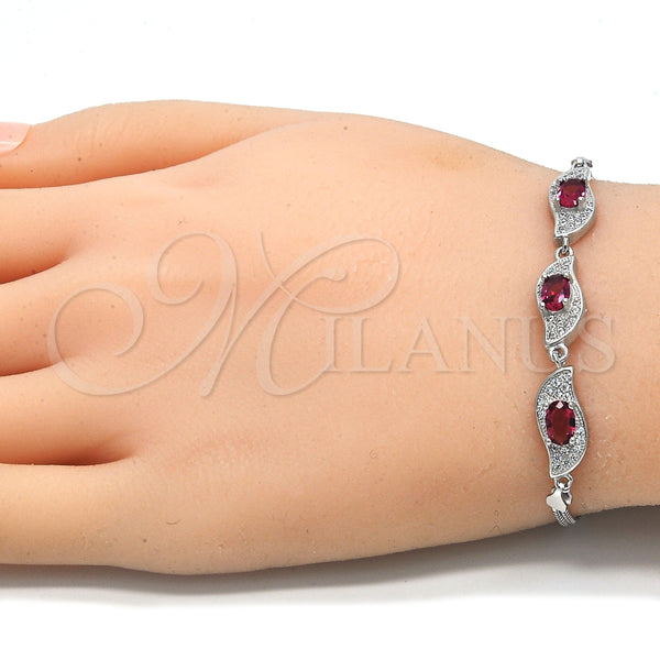 Pulsera Elegante 03.286.0014.2.07 Plata Rodinada, con Zirconia Cubica Rubi y Blanca, Pulido, Rodinado (Grosor 02 MM, 7 Pulgadas de Largo)