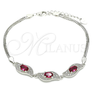 Pulsera Elegante 03.286.0014.2.07 Plata Rodinada, con Zirconia Cubica Rubi y Blanca, Pulido, Rodinado (Grosor 02 MM, 7 Pulgadas de Largo)