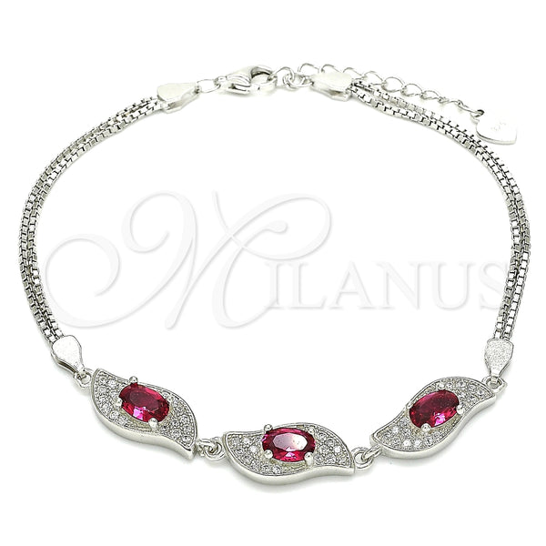 Pulsera Elegante 03.286.0014.2.07 Plata Rodinada, con Zirconia Cubica Rubi y Blanca, Pulido, Rodinado (Grosor 02 MM, 7 Pulgadas de Largo)