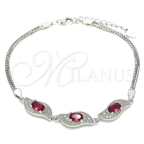 Pulsera Elegante 03.286.0014.2.07 Plata Rodinada, con Zirconia Cubica Rubi y Blanca, Pulido, Rodinado (Grosor 02 MM, 7 Pulgadas de Largo)