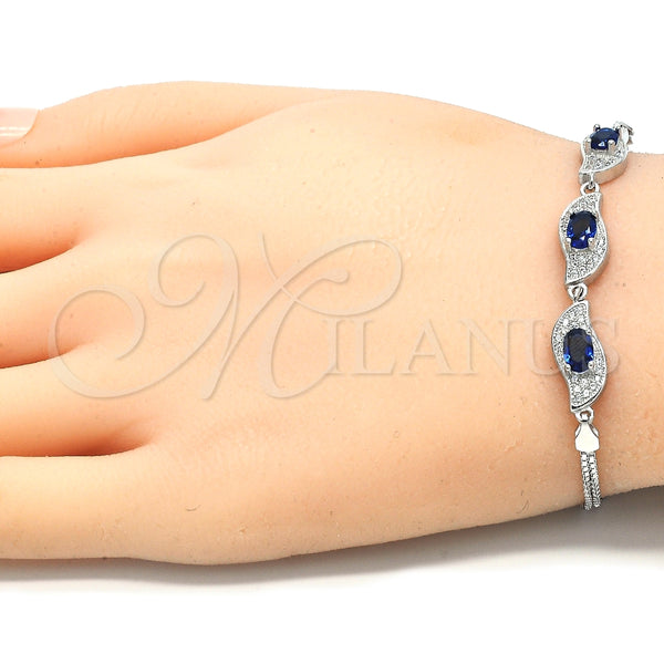 Pulsera Elegante 03.286.0014.3.07 Plata Rodinada, con Zirconia Cubica Zafiro Azul y Blanca, Pulido, Rodinado (Grosor 02 MM, 7 Pulgadas de Largo)